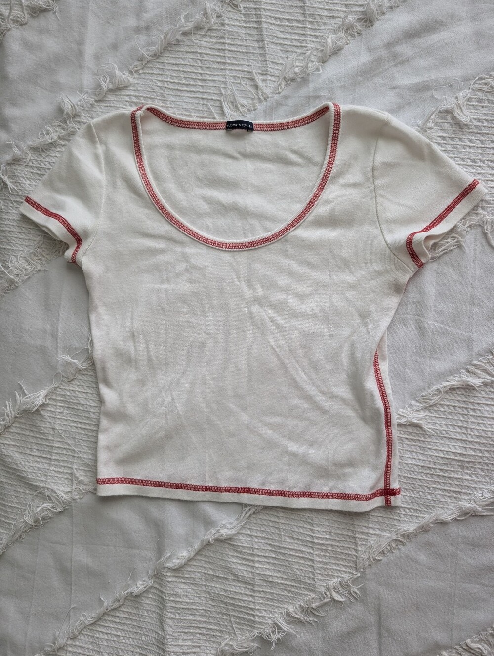 Brandy Melville White Tank with Red Contrast Stitching